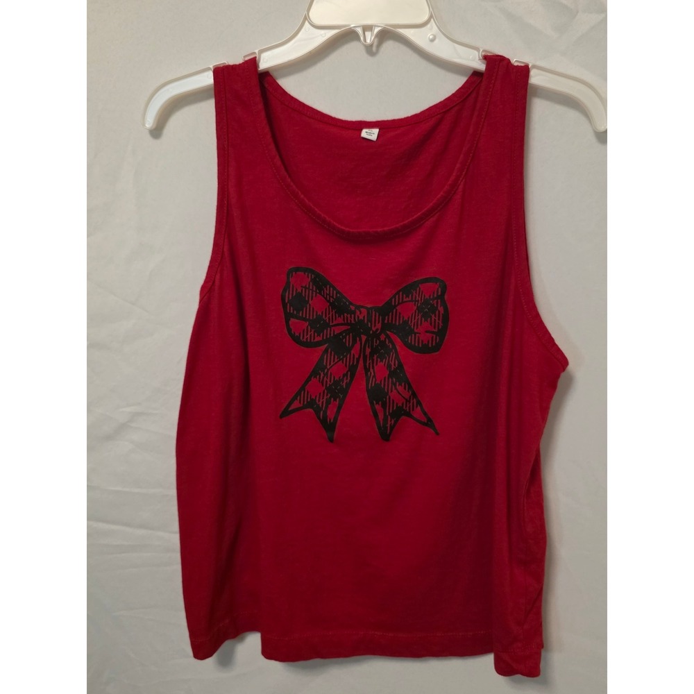 Sleeveless Scoop Neck XL Red Buffalo Plaid Bow Graphic Tank Top